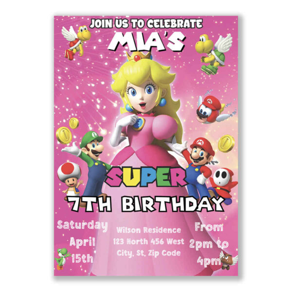 Princess Peach Birthday Invitation V2